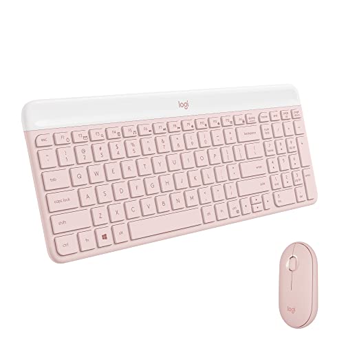 Logitech MK470 Slim Wireless Keyboard and Mouse Combo - Modern Compact Layout, Ultra Quiet, 2.4 GHz USB Receiver, Plug n' Play Connectivity, Compatible with Windows - Rose