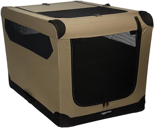 Amazon Basics - Folding Soft Crate for Cat, Dog, Rabbit, 36 Inch, Tan, 35.8'L x 24.0'W x 24.0'H