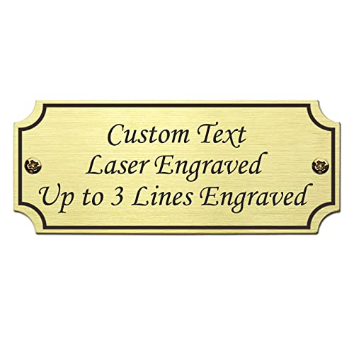 2.5' W x 1' H, Gold Laser Engraved Brass Plate, Custom Engraved Metal Perpetual Plate, Black Text, Gold Screws Included (Notched Corner)