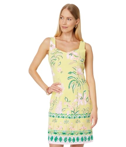Lilly Pulitzer Women's Del Rey Stretch Shift, Finch Yellow Tropical Oasis Engineered Knit Dress MD