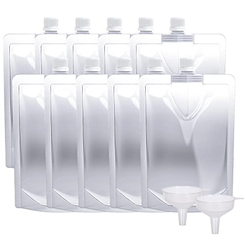 Keon Plastic Flasks - Concealable and Reusable Drink Bags, Leak-Proof, BPA-Free for Travel, Outdoor Sports, Concerts, Events (15OZ - 10PCS + 2 Funnels)