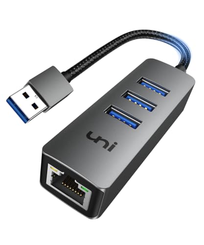 uni USB to Ethernet Adapter, USB 3.0 Hub with 100/1000 Mbps RJ45 Ethernet Driver Free, Sturdy Aluminum 4-in-1 USB-A to LAN Network Adapter Compatible with iMac, PC, Chromebook Laptops, and More