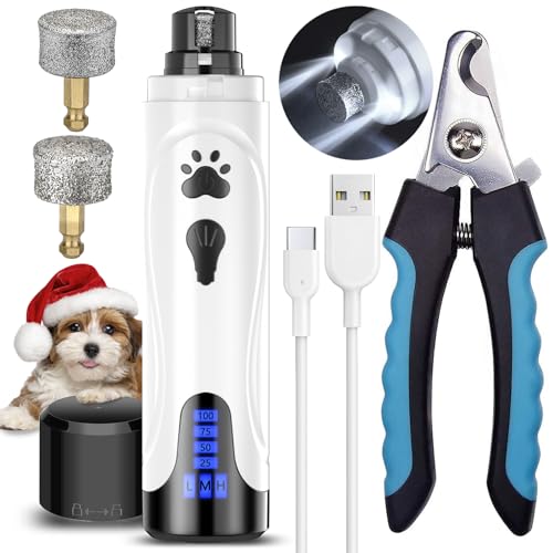 YABIFE Dog Nail Grinder, Dog Nail Trimmers and Clippers Kit, Super Quiet Electric Pet Nail Grinder, Rechargeable, for Small Large Dogs & Cats Toenail & Claw Grooming,3 Speeds, 2 Grinding Wheels