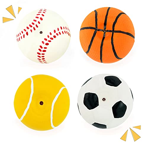CHIWAVA 4 Pack 2.4' Squeak Latex Puppy Dog Toy Ball Sports Balls Sets Fetch Interactive Toy for Small Dogs