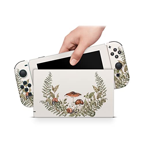 ZOOMHITSKINS Compatible with Nintendo Switch Skin Cover, Forest Mushroom Autumn Fall Leaves Vintage Botanical, 3M Vinyl Decal Sticker Wrap, Made in The USA