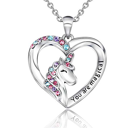 Shonyin Silver Unicorn Necklace for Women Girls CZ Unicorn Heart Necklace You Are Magical Christmas Birthday Valentines Stocking Stuffer Gifts for Girls Daughter Granddaughter Niece