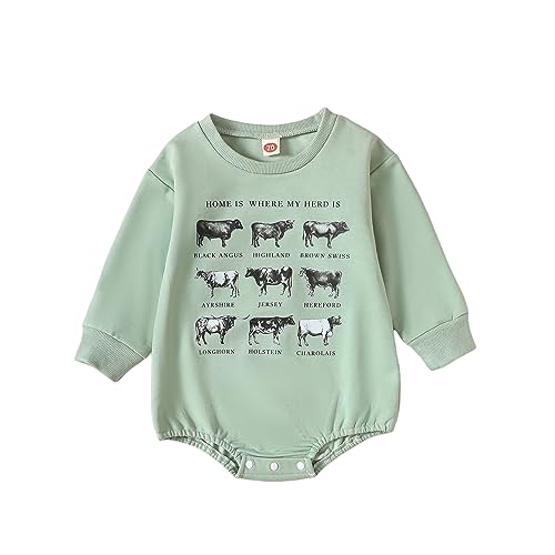 Western Infant Baby Girl Boy Outfit Long Sleeve Romper Sweatshirt Cow Print Onesie Oversized Cute Newborn Fall Clothes