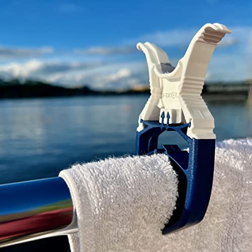 FIXCLIP Navy Blue 6-Pack - Storm Proof & Lockable Clothespin - Large Clips fits Lines & Rails - Multi- Purpose Towel Clips for Boat, Chairs, RV, Camping, Fishing, Stroller, Balcony, Tarps, Garden