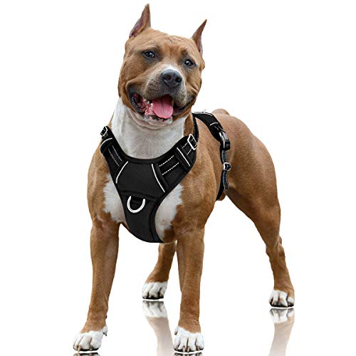 BARKBAY No Pull Dog Harness Large Step in Reflective Dog Harness with Front Clip and Easy Control Handle for Walking Training Running with ID tag Pocket(Black,L)