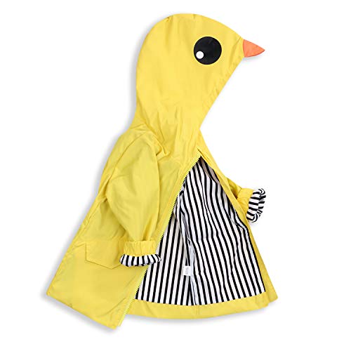 YOUNGER TREE Toddler Baby Boy Girl Duck Raincoat Cute Cartoon Hoodie Zipper Coat Outfit (Yellow, 3T)