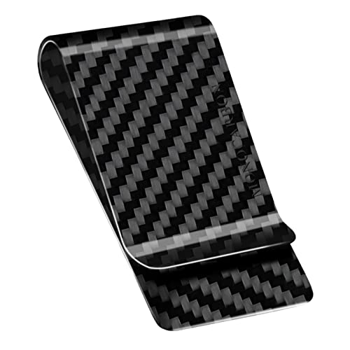 MONOCARBON Carbon Fiber Money Clip Wallet for Men- Minimalist Money Holder - Strong Elastic Clip for Cash, Slim and Durable (Twill Glossy Black)