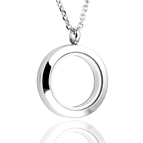 Jovivi 25mm Living Floating Charm Memory Locket Necklace - 316 Surgical Stainless Steel Secure Buckle Closure