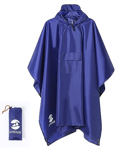 SaphiRose Hooded Rain Poncho Waterproof Raincoat Jacket for Men Women Adults(Blue)