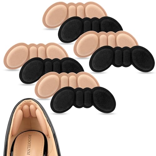 Riootlnm Heel Pads for Shoes Too Big, Shoe Inserts for Loose Shoes, Heel Grips Protectors for Blisters Pain, Filler Make Shoes Fit Tighter, Rubbing, Prevent Slip for Women Men (4PairsRosyBrownBlack)
