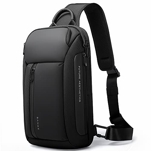 BANGE Sling Bag, Waterproof Chest Shoulder bags Crossbody Backpack for Men… (7566Black)…