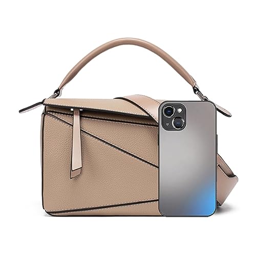 Womens Geometric Design Handbags, 9.6x4.1x6.7in Lychee Grain Crossbody Bag Mini Top Handle Bag for Mother's Day Gift (Khaki)