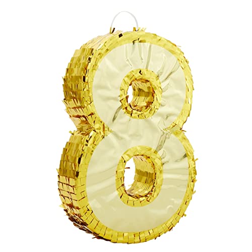 Juvale Gold Foil Number 8 Pinata for 8th Birthday Party Decorations, Centerpieces, Anniversary Celebrations (Small, 17 x 11 x 3 in)