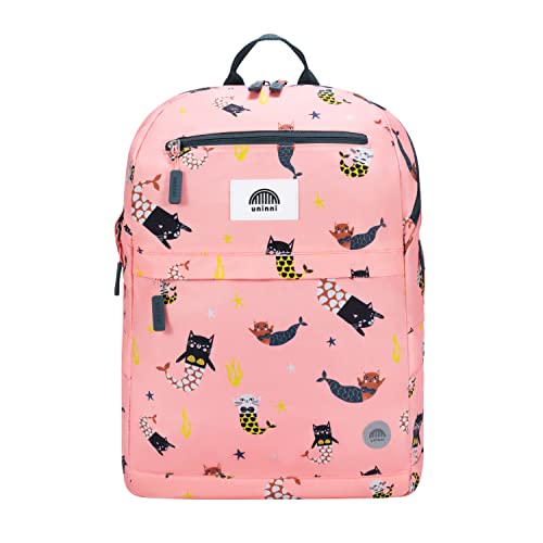 uninni 16' Kid's Backpack for Girls and Boys Age 6+ with Padded, and Adjustable Shoulder Straps. Fits for Height 3'9' Above Kids (Cat Mermaid Pink)