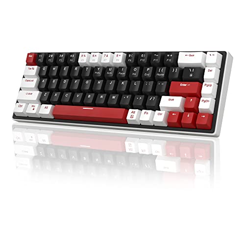 MageGee 60% Mechanical Gaming Keyboard, 68 Keys Compact Blue LED Backlit Gaming Keyboard, SKY68 Wired Ergonomic Mini Office Keyboard for Windows PC Gamer (Red Switch, White & Black)