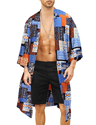 COOFANDY Men's Lightweight Kimono Robe Jacket Printed Japanese Style Bathrobes Casual Open Front Long Cardigan Coat Outwear