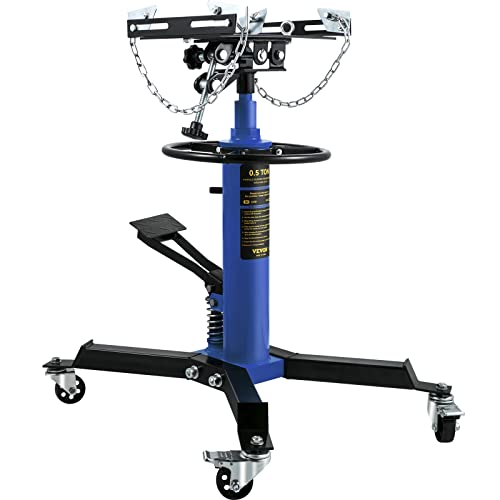 VEVOR Transmission Jack, 1100 lbs Hydraulic Telescoping Transmission Jack, 33'-67' High Lift, 2-Stage Floor Jack Stand 1/2 Ton Capacity with Foot Pedal, 360° Swivel Wheel, Garage/Shop Lift Hoist