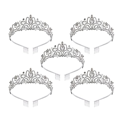 5 Pack Silver Crystal Tiara Crowns For Women Girls Princess Elegant Crown with Combs Women's Headbands Bridal Wedding Prom Birthday Party Headbands for Women