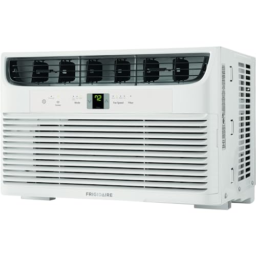 Frigidaire 8,000 BTU Window Air Conditioner & Dehumidifier, 115V, Cools up to 350 Sq. Ft. for Apartment, Dorm Room & Small/Medium Rooms, with Remote Control, Programmable Timer, and Sleep Mode, White