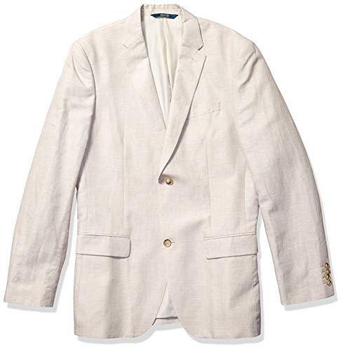 Perry Ellis Men's Linen-Blend Suit Jacket, Breathable Single Breasted Blazer, Regular Fit, with Chest Pocket (Sizes 36-54), 48 (Big), Natural Linen Herringbone