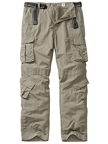 linlon Men's Outdoor Casual Quick Drying Lightweight Hiking Cargo Pants with 8 Pockets,Khaki,36