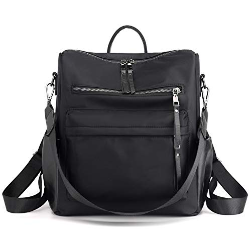 ZOCILOR Women's Fashion Backpack Purse Multipurpose Design Convertible Satchel Handbags and Shoulder Bag PU Leather Travel bag (Black Nylon)