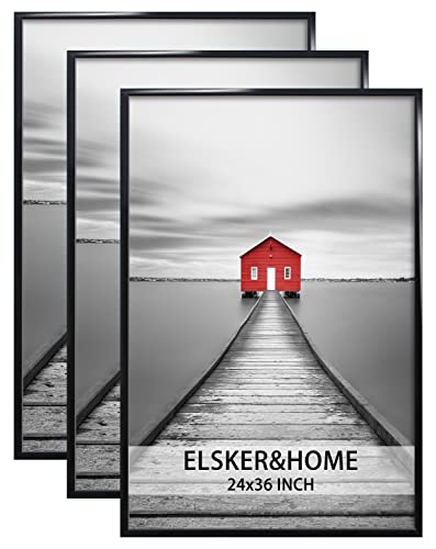 ELSKER&HOME 24x36 Poster Frame 3 Pack, Black Picture Frame for Horizontal or Vertical Wall Mounting, Sturdy and Scratch-proof