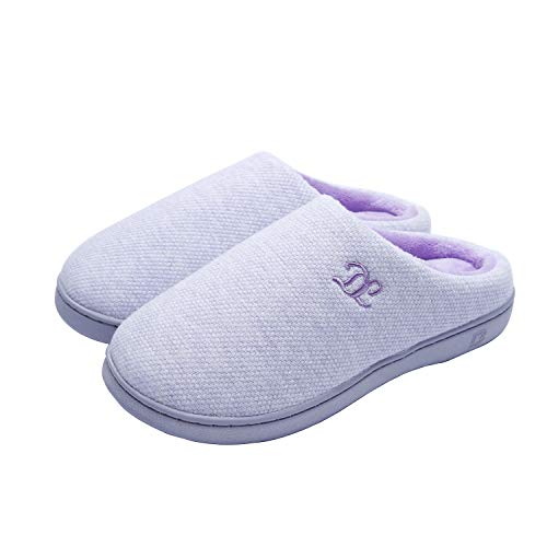 DL Womens-Memory-Foam-Slippers, Slip on House Slippers for Women Indoor Outdoor, Women's Bedroom Slippers Non-Slip Hard Sole, Warm Soft Flannel Lining Woman Slippers Purple, Large US 9-10