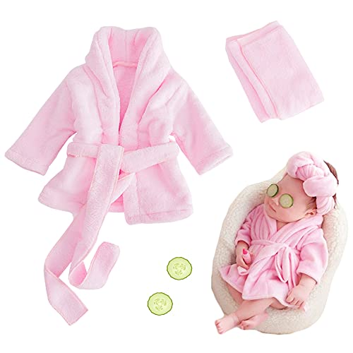 M&G House Newborn Photography Props Bathrobe Outfits Baby Photoshoot Props Baby Robe Girl Baby Photo Prop Outfit Robe Newborn Costume Baby Robes 0-6 Months(Pink)