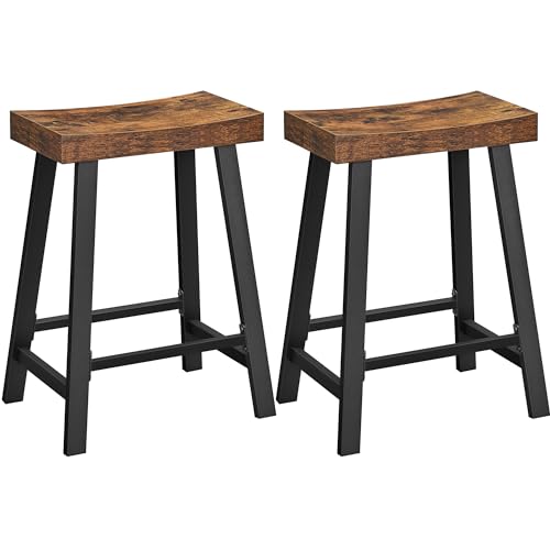 VASAGLE Bar Stools, Set of 2 Bar Chairs, Kitchen Breakfast Bar Stools with Footrest, 23.6 Inches High, Industrial in Living Room, Party Room, Rustic Brown and Black ULBC074B01