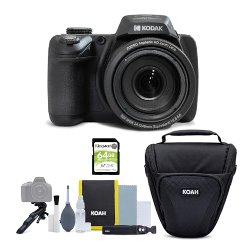 Kodak PIXPRO AZ528 16MP Astro Zoom Digital Camera with 52x Zoom and 3-Inch LCD Display (Black) Bundle with 64GB Memory Card, and Camera Case with Accessories (3 Items)