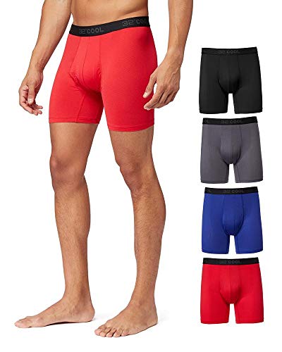 32° Degrees COOL Mens 4-PACK Active Mesh Quick Dry Performance Boxer Brief, Black/Char/Blue/Fire, Large