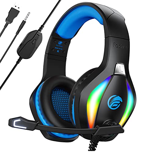 Fachixy「2024 New」FC100 Gaming Headset with Microphone for PS4/PS5/PC/Xbox/Nintendo Switch, Xbox One Headset with RGB Light, Computer Headset with Mic