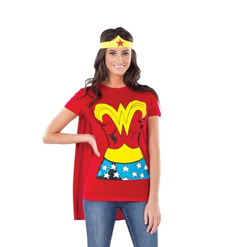 Rubie's womens Dc Comics Wonder Woman T-shirt With Cape and Headband Costume Top, Red, Large US