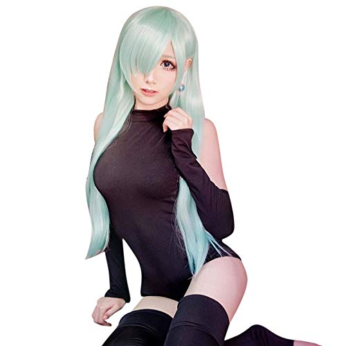 Probeauty Long Green Cosplay Wig Mint Anime Striaght Wigs + Hair Cap for Halloween Costume Party