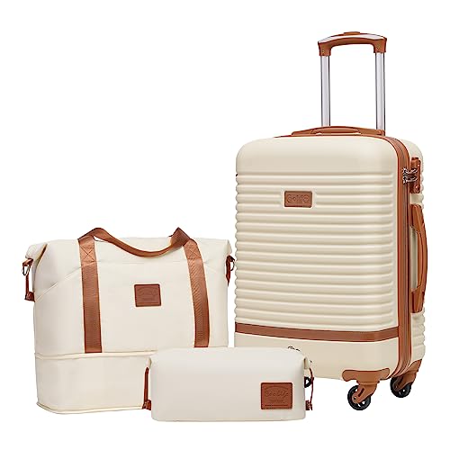 Coolife Suitcase Set 3 Piece Luggage Set Carry On Travel Luggage TSA Lock Spinner Wheels Hardshell Lightweight Luggage Set(White, 3 piece set (DB/TB/20))