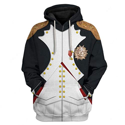 Historical Hoodie Revolutionary War Uniform Costume 3D Printed Army Jacket Halloween Costume (Large,Napoleon Bonaparte)