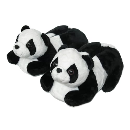 Onmygogo Indoor Fuzzy Winter Animal Panda Plush Slippers for Women and Men(Women Size 7-9, Black)