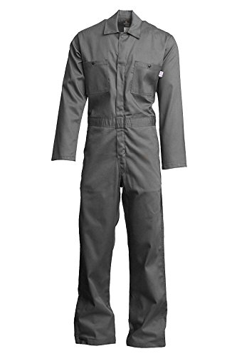 Lapco FR CVEFR7GY-XL RG Flame Resistant Economy Coveralls, 100% Cotton Twill with Moisture Management, HRC 2, NFPA 70E, 7 oz, X-Large Regular, Gray