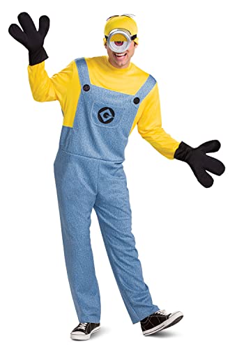 Disguise Men's Stuart Adults, Official Minions Costume Jumpsuit Outfit with Goggles and Hat, Multicolored, XL (42-46)