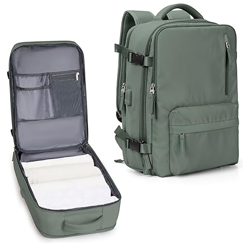 VECAVE Carry On Backpack for Women,Large Travel Backpack Flight Approved,Waterproof 17 Inch Laptop Backpack Business Work Backpacks Men Mochila De Viaje DarkGreen