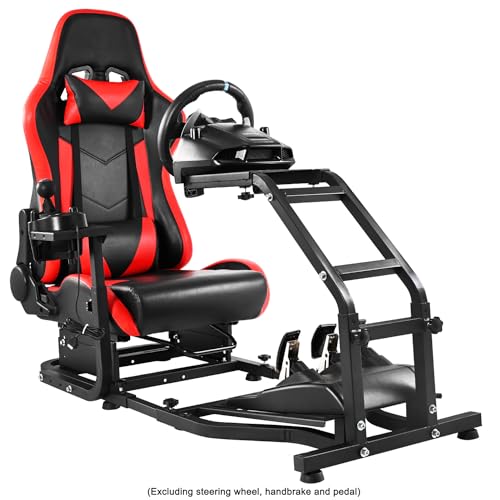 HOTTOBY Adjustable Sim Driving Simulator Cockpit with Red Seat Unobstructed Design for Both Legs Fits for Logitech/Thrustmaster G29,G920,G923,T300RS,No Steering Wheel Handbrake Pedal