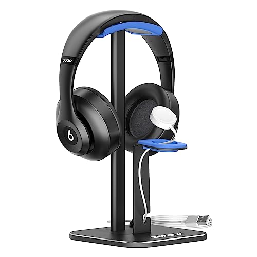 ZEXDOK Desk Headset Holder, Headphone Stand with Wireless Charger for Apple iWatch, Gaming Headset Stand Made of Pure Aluminum Alloy, Head Set Stand Suitable for All Earphone Accessories