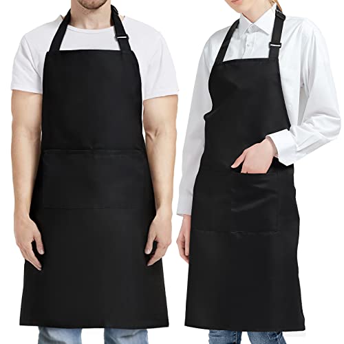 NLUS Aprons for Men, Chef Apron for Men Kitchen Cooking Aprons for Women With Pockets, Black Aprons with Pockets Water & Oil Resistant - 2 PACK