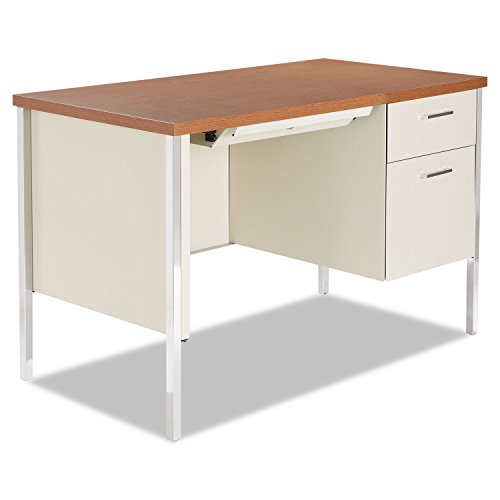 Alera SD4524PC Single Pedestal Steel Desk, Metal Desk, 45-1/4w X 24d X 29-1/2h, Cherry/putty