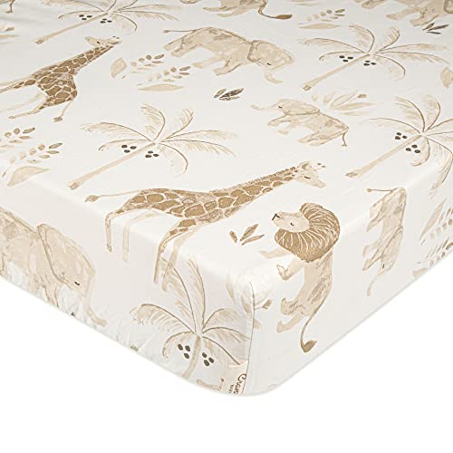 Crane Baby Soft Cotton Crib Mattress Sheet, Fitted Sheet for Cribs and Toddler Beds, Safari Animal, 28”w x 52”h x 9”d